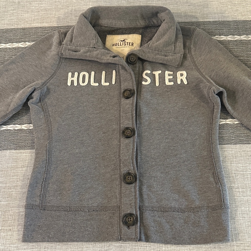 Hollister Y2K Grey Button-Up Collared Sweatshirt Size XS Juniors